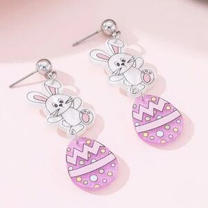 5/20 Cute Bunny Easter Earrings - Pink and White